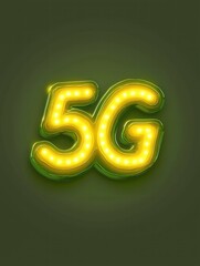 Poster - Bright Neon Sign with Glowing 5G Text on Dark Green Background