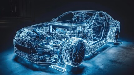 Poster - Futuristic Transparent Car Model with Digital Light Effects