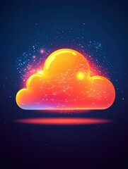 Poster - Vibrant Digital Cloud with Bright Colors and Starry Background