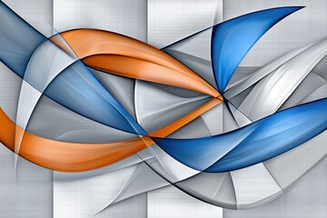 Poster - Abstract Colorful Waves and Curves in Blue, Orange, and Grey Tones