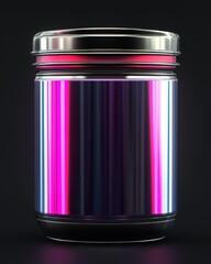 Poster - Iridescent Glass Jar with Metallic Lid on Black Background