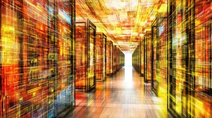 Poster - Abstract Data Center with Colorful Light Trails and Digital Design