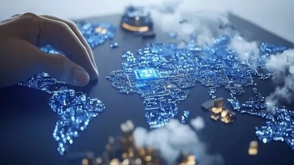 Poster - Futuristic Digital Map with Glowing Data Points and Connected Networks