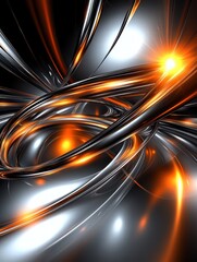 Poster - Abstract futuristic design with luminous orange and silver swirls