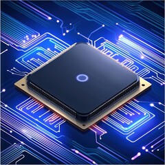 Poster - High-Tech Microchip on Circuit Board with Glowing Connections