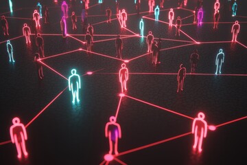 Poster - Abstract Digital Network of Human Connections in Neon Colors
