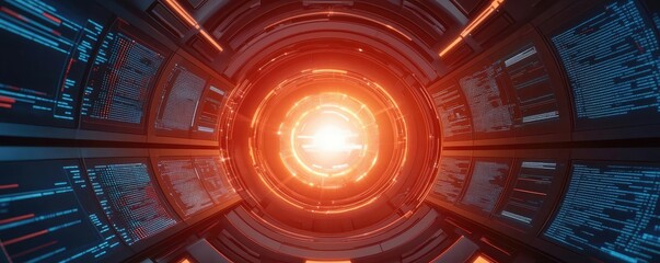 Poster - Operation center idea. Futuristic technological design showing a glowing core in a high-tech environment.