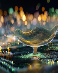 Poster - Abstract Digital Art of Fluid Waves with Sparkling Light Effects