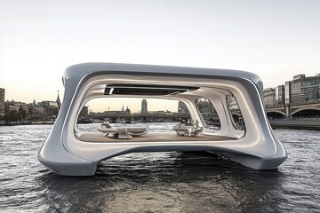 Poster - Innovative Floating Structure on River with Modern Design Elements