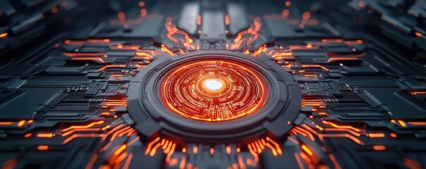 Poster - Operation center idea. Futuristic circuit board design with glowing elements and intricate details.