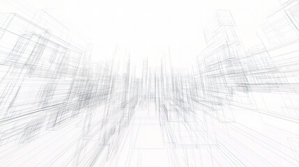 Poster - Abstract 3D Wireframe City Background in Perspective View