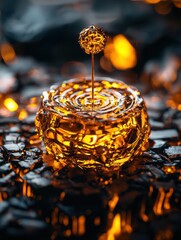 Poster - Captivating Abstract Liquid Sculpture with Golden Reflections