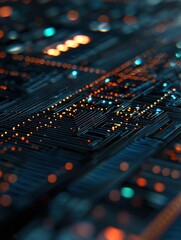 Poster - Abstract Close-up of Digital Circuit Board with Colorful Lights