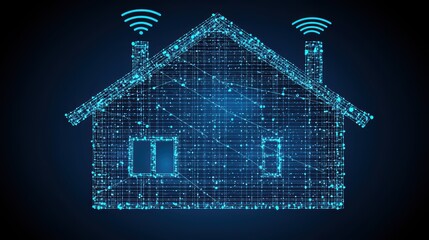 Poster - Digital Smart Home Concept with Wi-Fi Signals and Network Grid