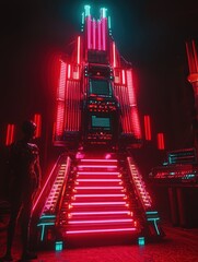 Poster - Futuristic Neon Structure with Glowing Lights and Sleek Design