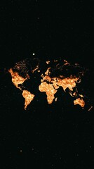 Poster - Glowing World Map with Bright Cities on a Dark Background