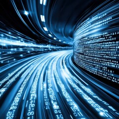 Fototapete - Abstract Futuristic Data Flow with Digital Lines and Binary Numbers