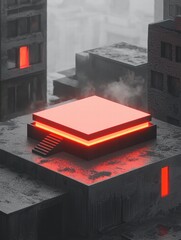 Poster - Futuristic Urban Landscape with Neon Accents and Foggy Atmosphere