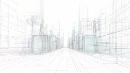 Poster - Abstract 3D Wireframe City Background with Perspective View