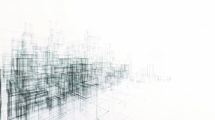 Poster - Abstract Wireframe City Background in 3D Perspective View