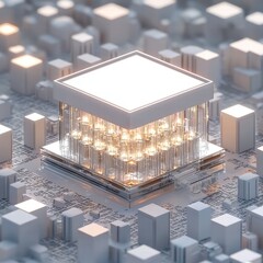 Poster - Futuristic Digital Architecture with Glowing Circuit Elements