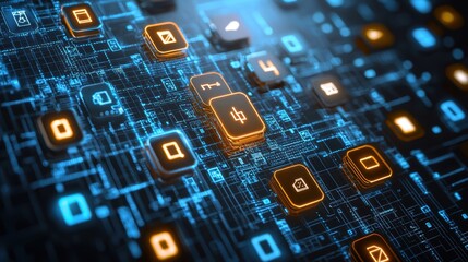 Poster - Abstract Technology Background with Glowing Circuit Board Elements
