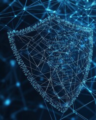 Poster - Digital Shield with Binary Code and Network Connections Design