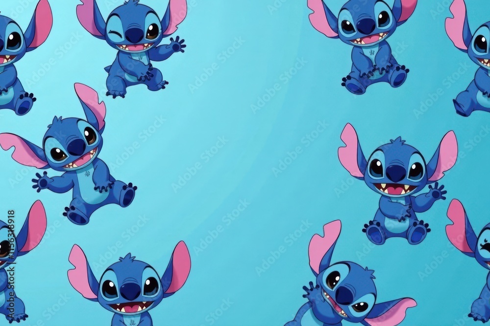 Cute cartoon stitch pattern on blue background, light blue, playful ...