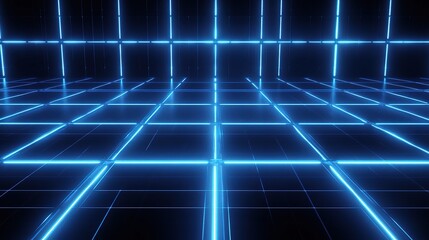 Poster - Futuristic Dark Blue Abstract Digital Grid Background Design