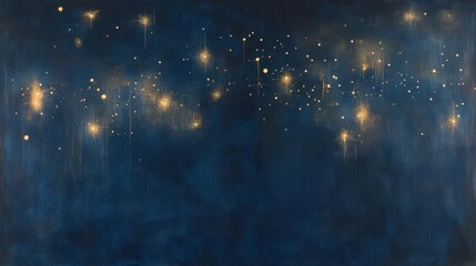 Wall Mural - Abstract Night Sky Painting Deep Blue Canvas with Golden Stars and Glittering Dust - Celestial Texture Background