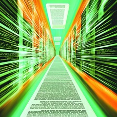 Poster - Abstract Digital Tunnel with Flowing Text and Light Trails Effect