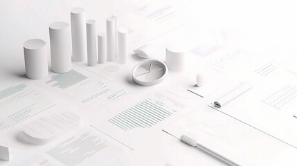 Poster - Minimalist Business Style Workspace with 3D Elements and Copy Space