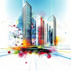 Poster - Vibrant Abstract Business Background Featuring Skyscrapers and Color
