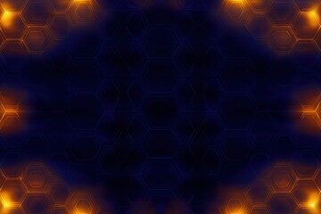 Poster - Abstract hexagonal pattern with glowing orange and dark background