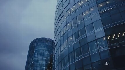 Poster - Modern Architecture with Glass Facades Under Cloudy Sky