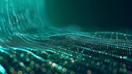 Fototapete - Abstract glowing data streams cascading vertically over a gradient black and teal background, symbolizing advanced cybersecurity. futuristic technology background cyber tech wallpaper