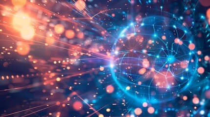 Fototapete - Abstract sphere of rotating light beams, with holographic codes floating around in a deep cyber-space setting. futuristic technology background cyber tech wallpaper