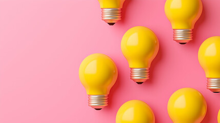 Aufkleber - A vibrant arrangement of yellow light bulbs on a pink background, symbolizing creativity and innovation.