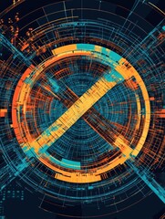Poster - Abstract Geometric Digital Background with Bright Circular Patterns
