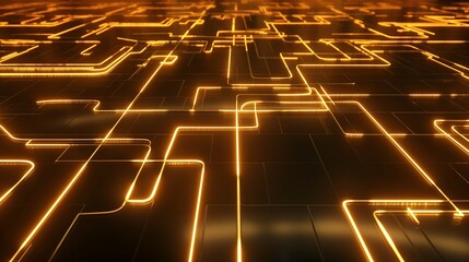 Fototapete - Neon circuit lines weaving through a dark metallic background, creating a glowing grid-like pattern with a sleek futuristic feel. futuristic technology background cyber tech wallpaper