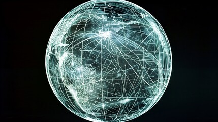 Fototapete - Virtual globe made of intricate glowing grid lines, representing global connectivity and futuristic communication. futuristic technology background cyber tech wallpaper