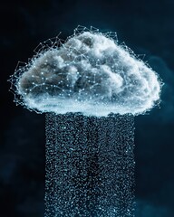 Poster - Digital Cloud with Data Rain and Abstract Technology Background