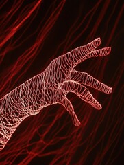 Poster - Abstract Red Hand Silhouette with Light Trails and Motion Effect