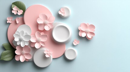 Wall Mural - Pastel Flowers and Circles Abstract Design