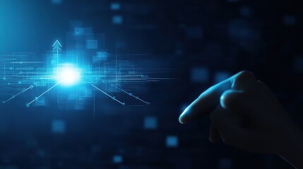 Poster - Abstract Close-Up of Hand Pointing at Glowing Digital Elements