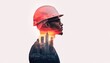 © ZeNDaY - Double exposure engineer with hard hat overlaying urban landscape creative photography
