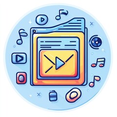 Poster - Media folder with play button in center and various icons around it.