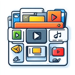 Poster - Digital files, video, music, documents, organized in stylized folder.