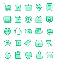 Fototapete - icons set of business e-commerce shopping app for ui outline stroke and fill unique style mint green for ui