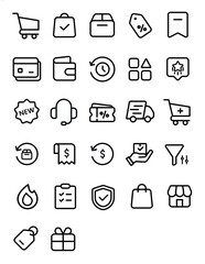 Fototapete - icons set of business e-commerce shopping app for ui black outline stroke for ui